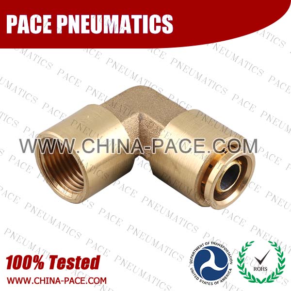 Female Elbow DOT Push To Connect Air Brake Fittings, DOT Push In Air Brake Tube Fittings, DOT Approved Brass Push To Connect Fittings, DOT Fittings, DOT Air Line Fittings, Air Brake Parts